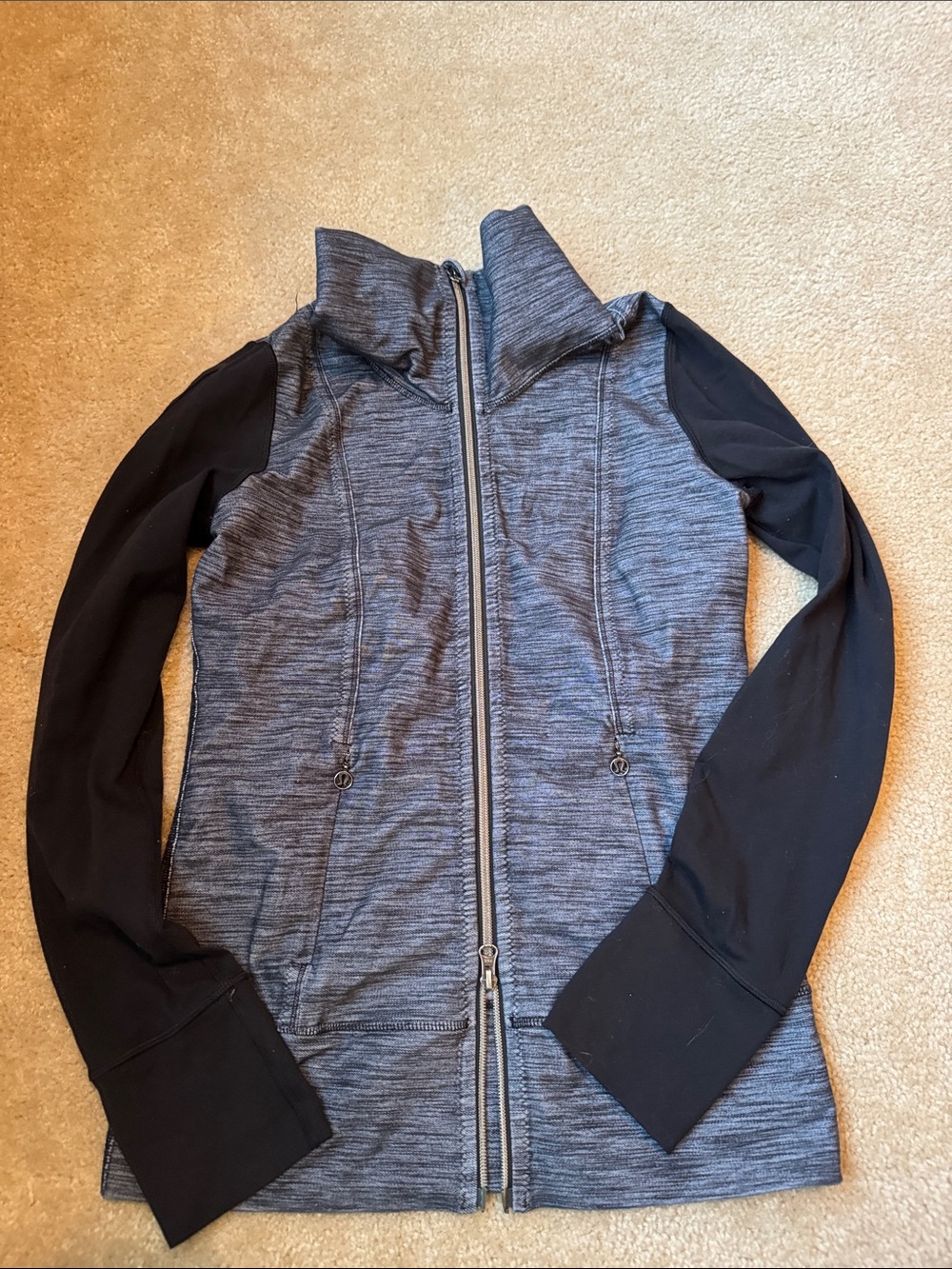 lululemon athletica Heather Gray Body with Black Sleeves Zip Jacket